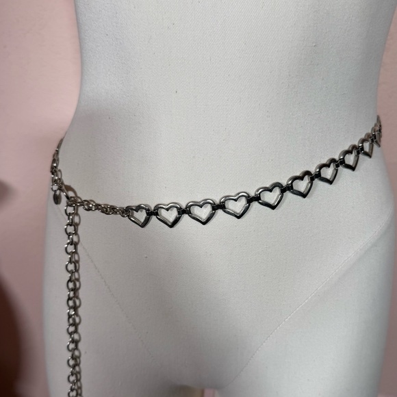 Vintage retro art deco coquette girl silver heart skinny Chain Belt 1980’s main image 8